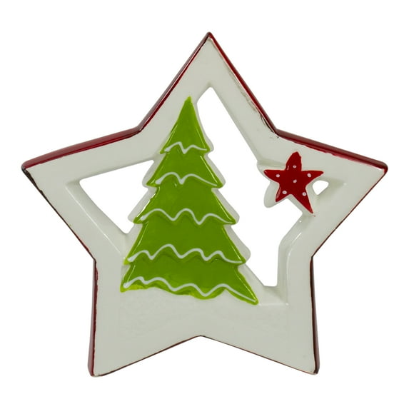 Northlight 7" White and Red Christmas Tree in a Star Tabletop Decoration