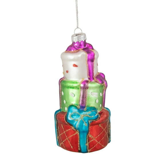 Northlight 4.5" Multi-Color Stacked Presents Glass Christmas Ornament