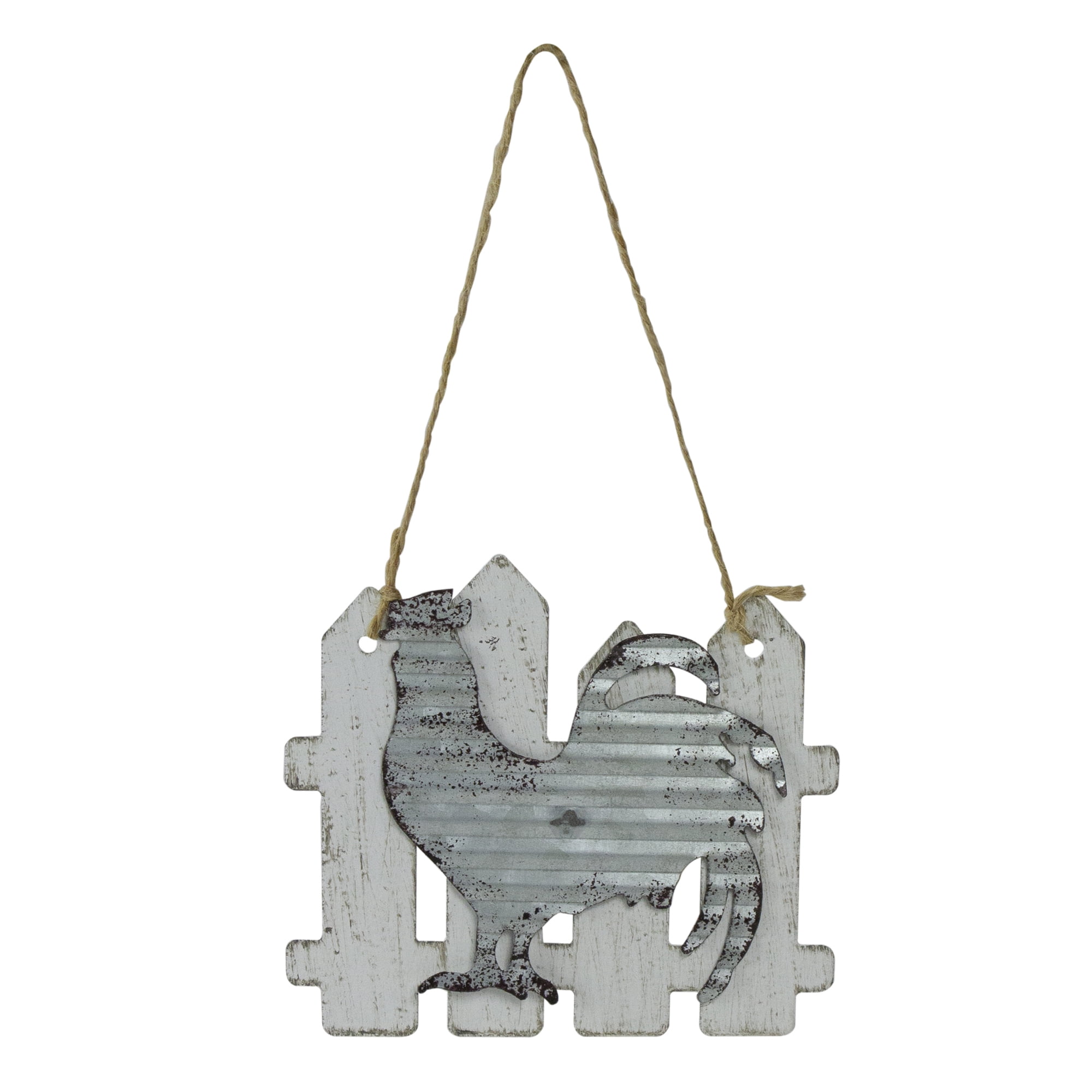4" Country Rustic Rooster and White Picket Fence Christmas Ornament