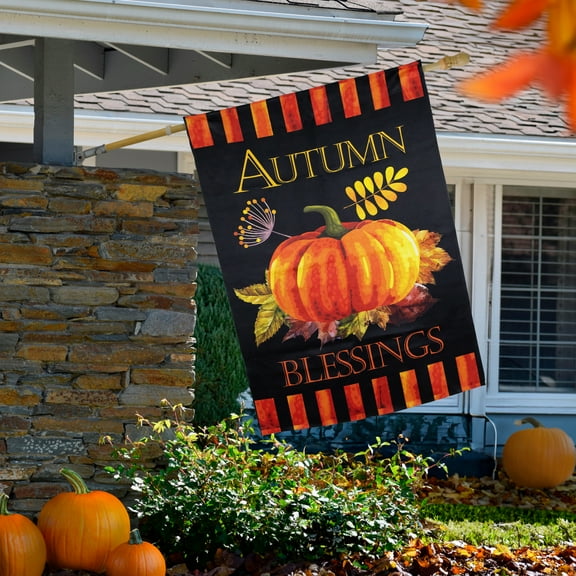 Northlight Autumn Blessings and Pumpkin Fall Harvest Outdoor House Flag - 40" x 28"