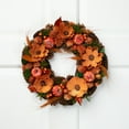 thumbnail image 1 of Northlight Shaved Wood Flowers with Gourds Small Artificial Fall Harvest Wreath - 13.25", 1 of 9