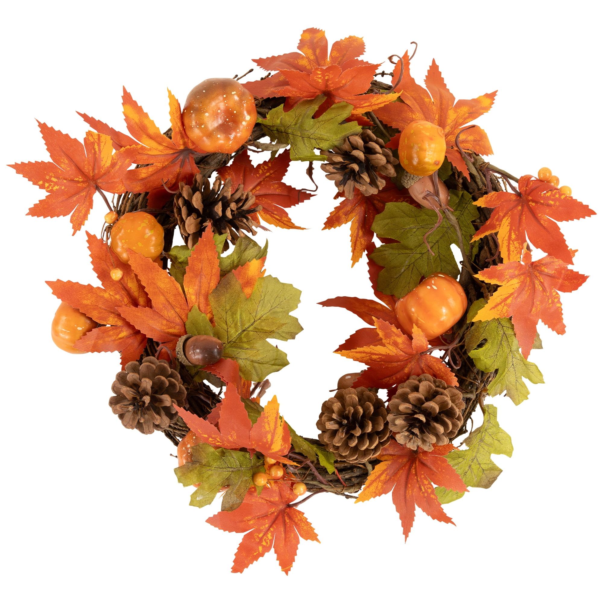 Northlight Maple Leaves with Pine Cones and Pumpkins Small Fall Harvest ...