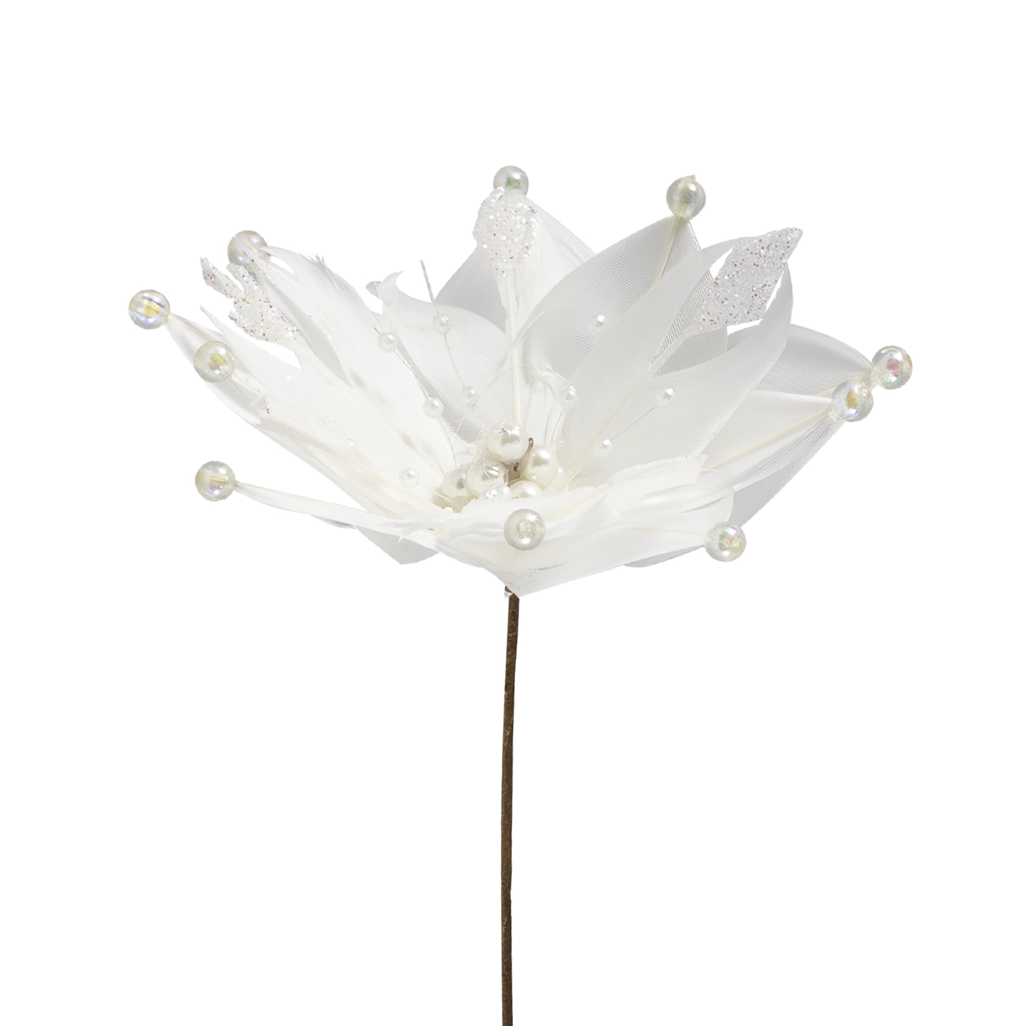 Northlight Beaded Feather Poinsettia Artificial Christmas Pick - 13.75" - White