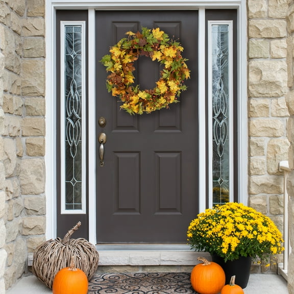 Northlight Maple Leaves and Berries Artificial Twig Fall Harvest Wreath - 30"