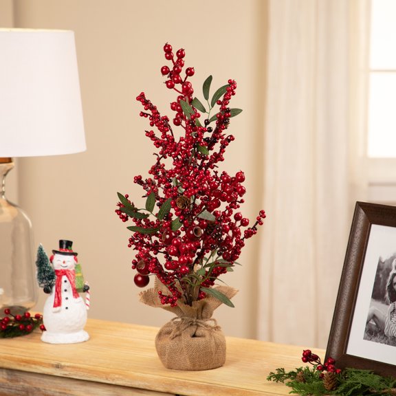 Northlight Berry, Apple and Pinecone Artificial Christmas Tree in Burlap Base - 24" - Unlit
