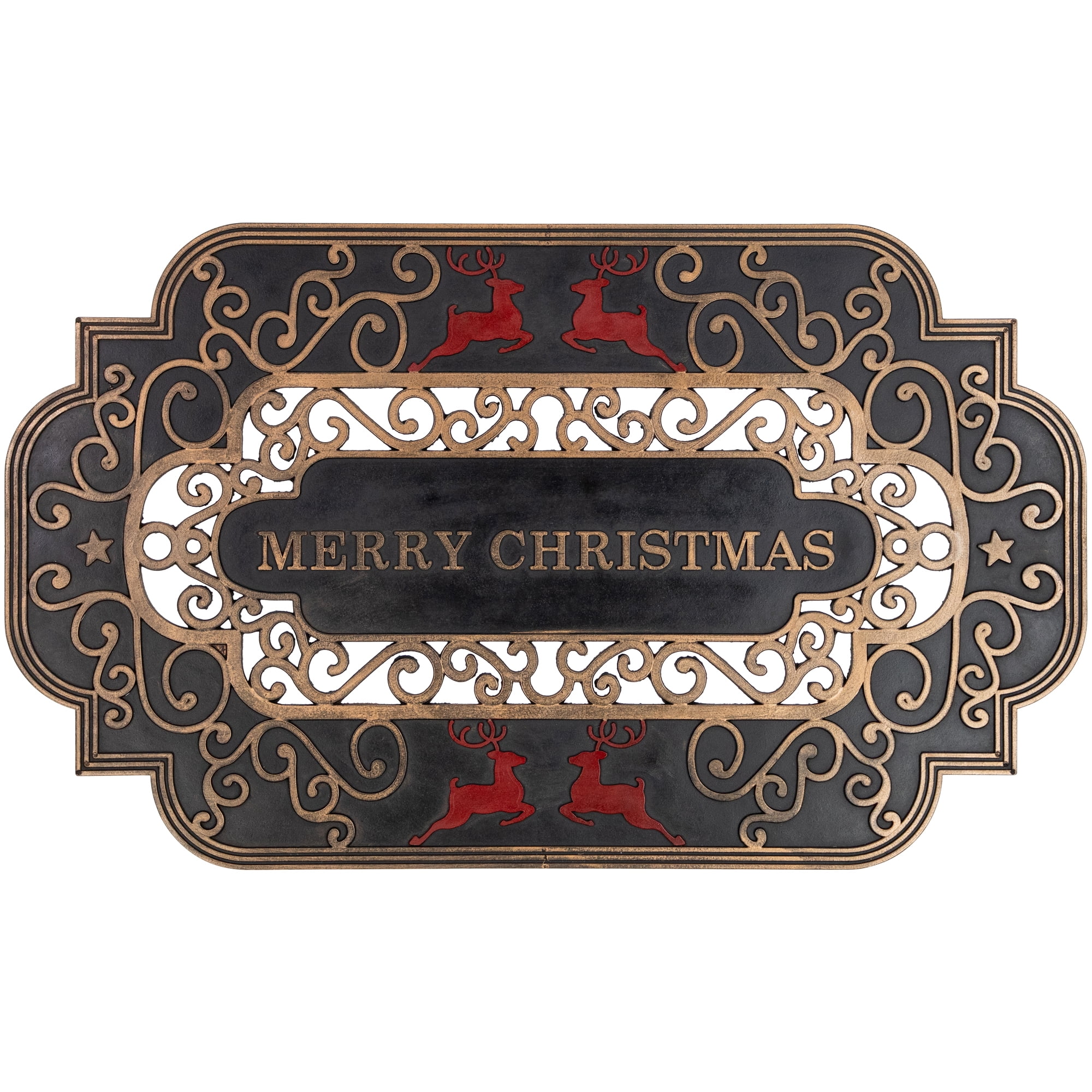 Black and Copper Rubber Outdoor Christmas Entrance Rug