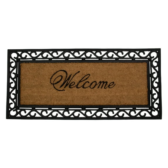 Northlight Black and Natural Coir Rectangular "Welcome" Doormat 22" x 48"