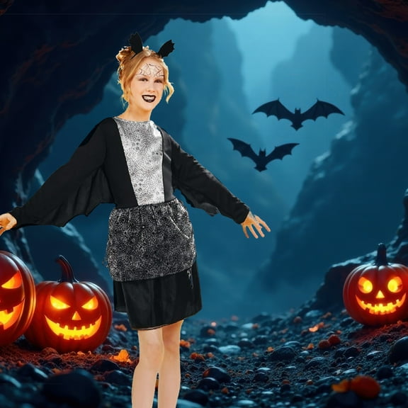 Northlight Black and Silver Vampire Girls Dress Halloween Children's Costume - Medium