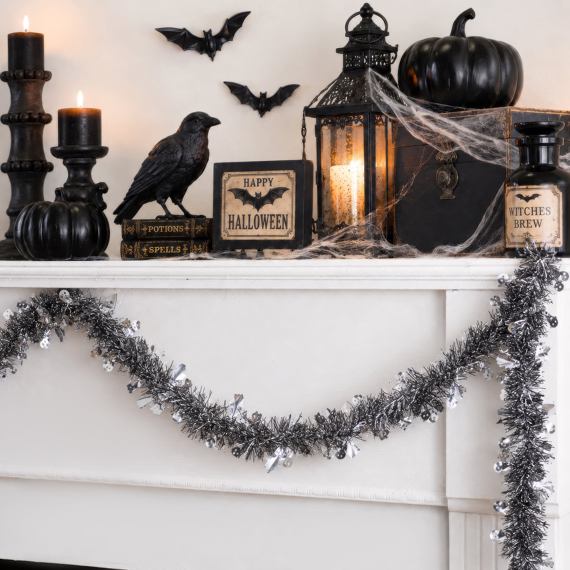 Northlight Ghosts Commercial Tinsel Halloween Garland - 50' x 3" - Black and Silver