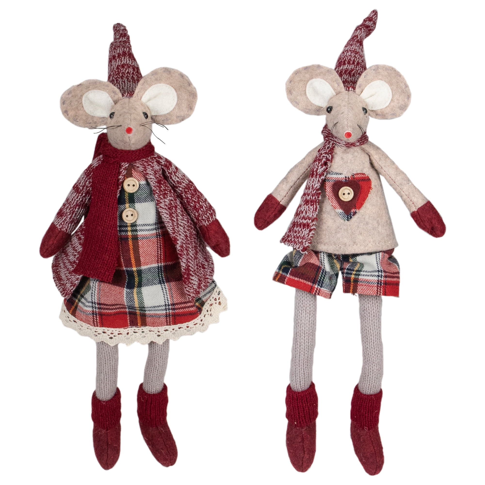Northlight Boy and Girl Sitting Plush Christmas Mice Figures - 16" - Set of 2