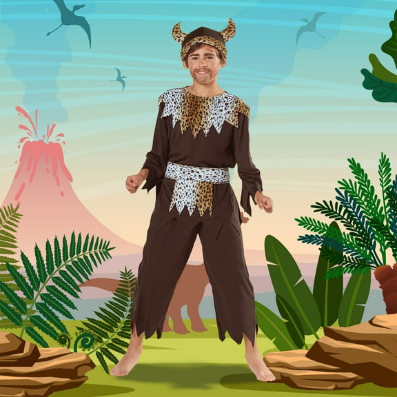 Brown and Black Caveman Warrior Boy Child Halloween Costume - Medium
