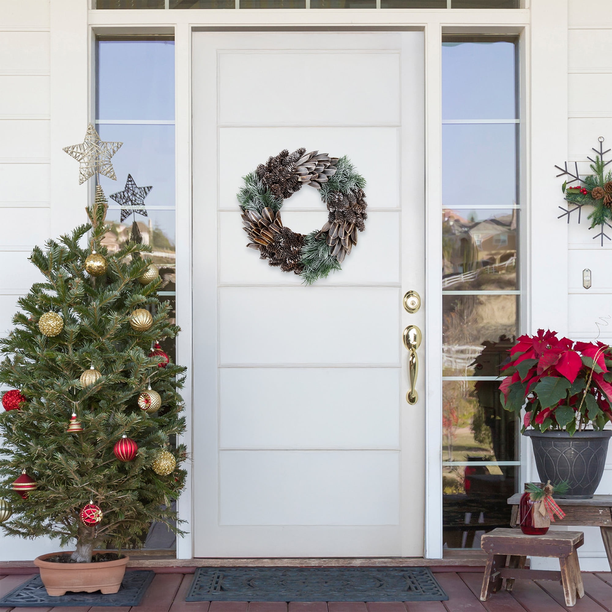 Northlight Brown and Green Pine Needle and Pine Cone Artificial Christmas Wreath, 13.5-Inch, Unlit