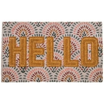 Northlight Brown and Pink "Hello" Floral Coir Outdoor Doormat 18" x 30"
