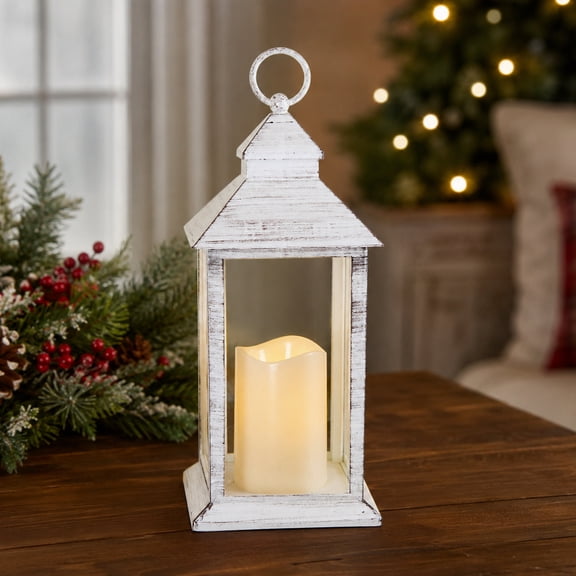 Northlight Lighted Brushed Candle Lantern with Flameless LED Candle - 13.5" - White
