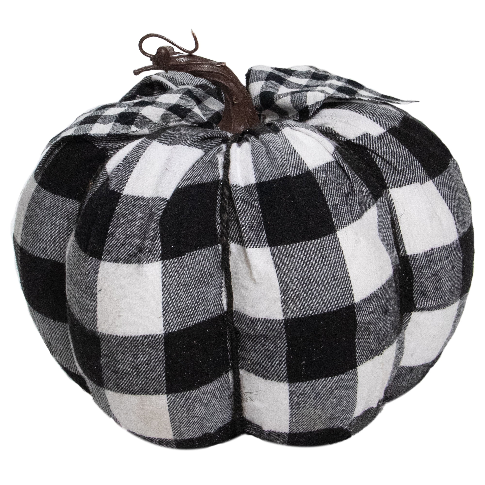 Black and White Buffalo Plaid Fall Harvest Tabletop Pumpkin