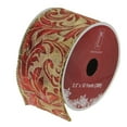 thumbnail image 1 of Northlight Burgundy Red Scroll Print Gold Wired Mesh Christmas Craft Ribbon 2.5" x 10 Yards, 1 of 3