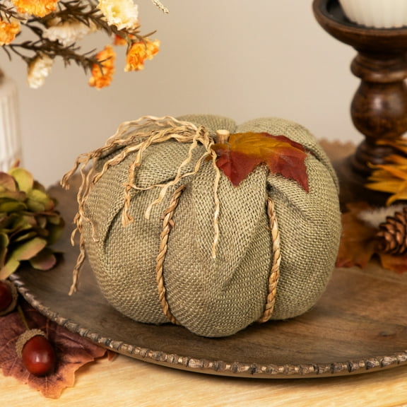 Burlap Autumn Harvest Pumpkin - 6.75" - Green