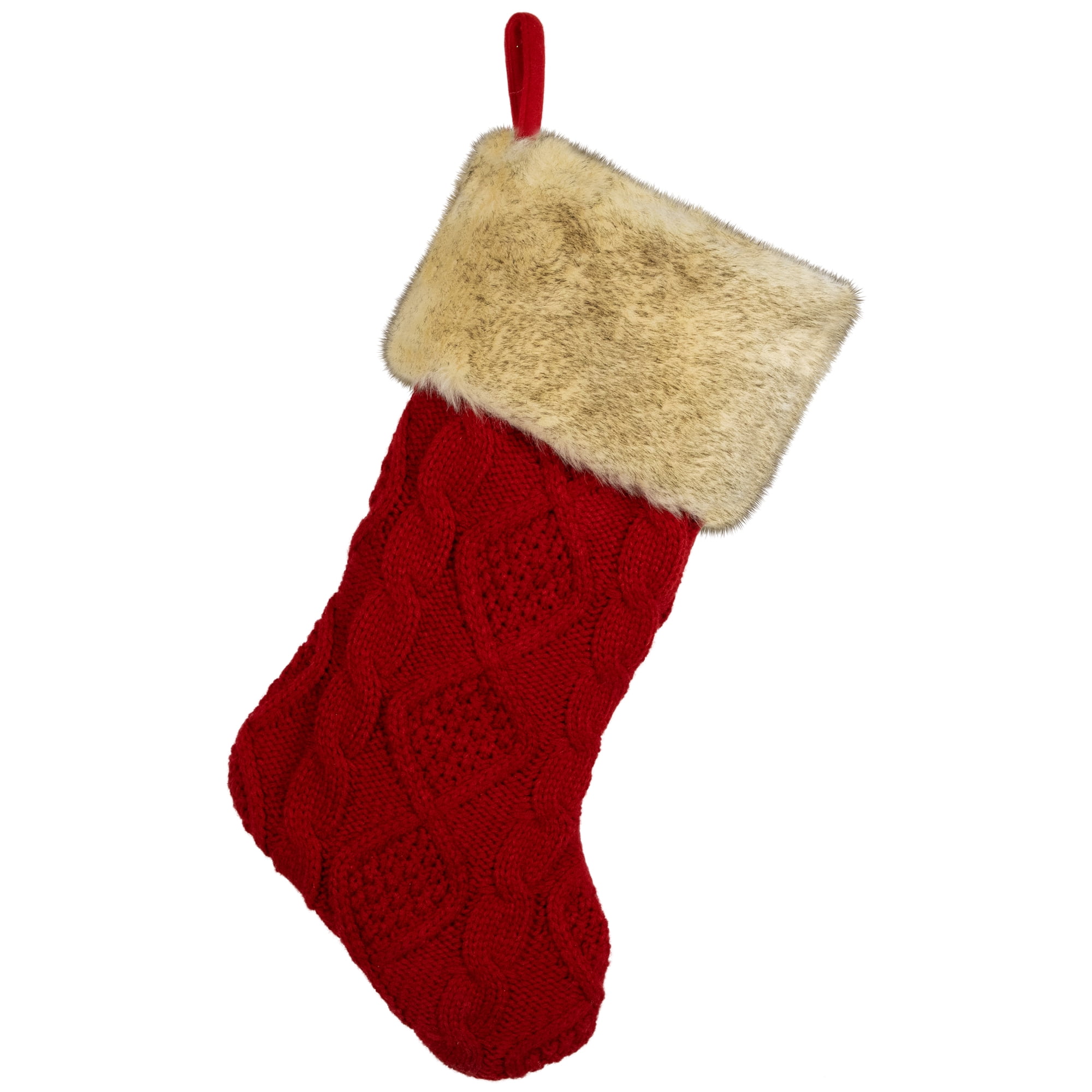 Northlight Cable Knit Christmas Stocking - 20.5" - Red and Beige