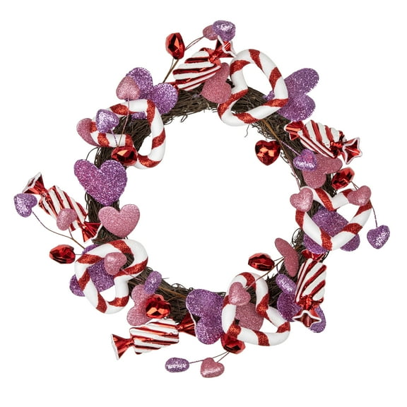Northlight Candies and Hearts Valentine's Day Small Artificial Wreath - 16" - Purple