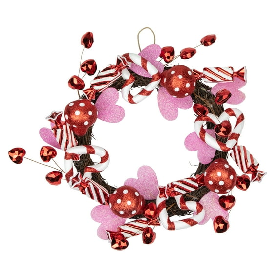 Northlight Candies and Hearts Valentine's Day Wreath - 16" - Red and White
