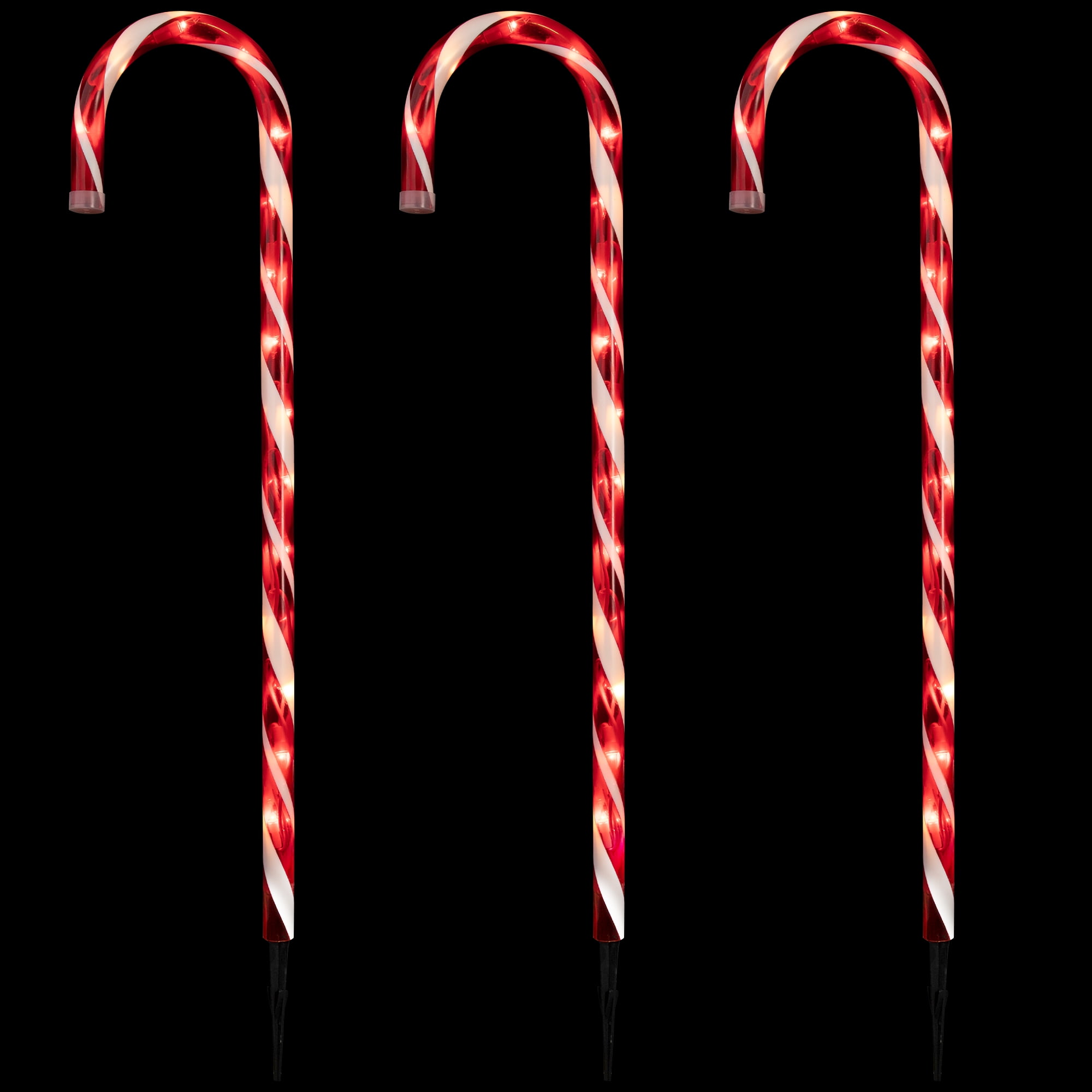 Northlight Lighted Candy Cane Outdoor Christmas Pathway Markers- Clear Lights - 28" White Wire - 3ct