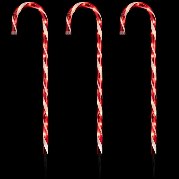Northlight Lighted Candy Cane Outdoor Christmas Pathway Markers- 28" - Set of 3