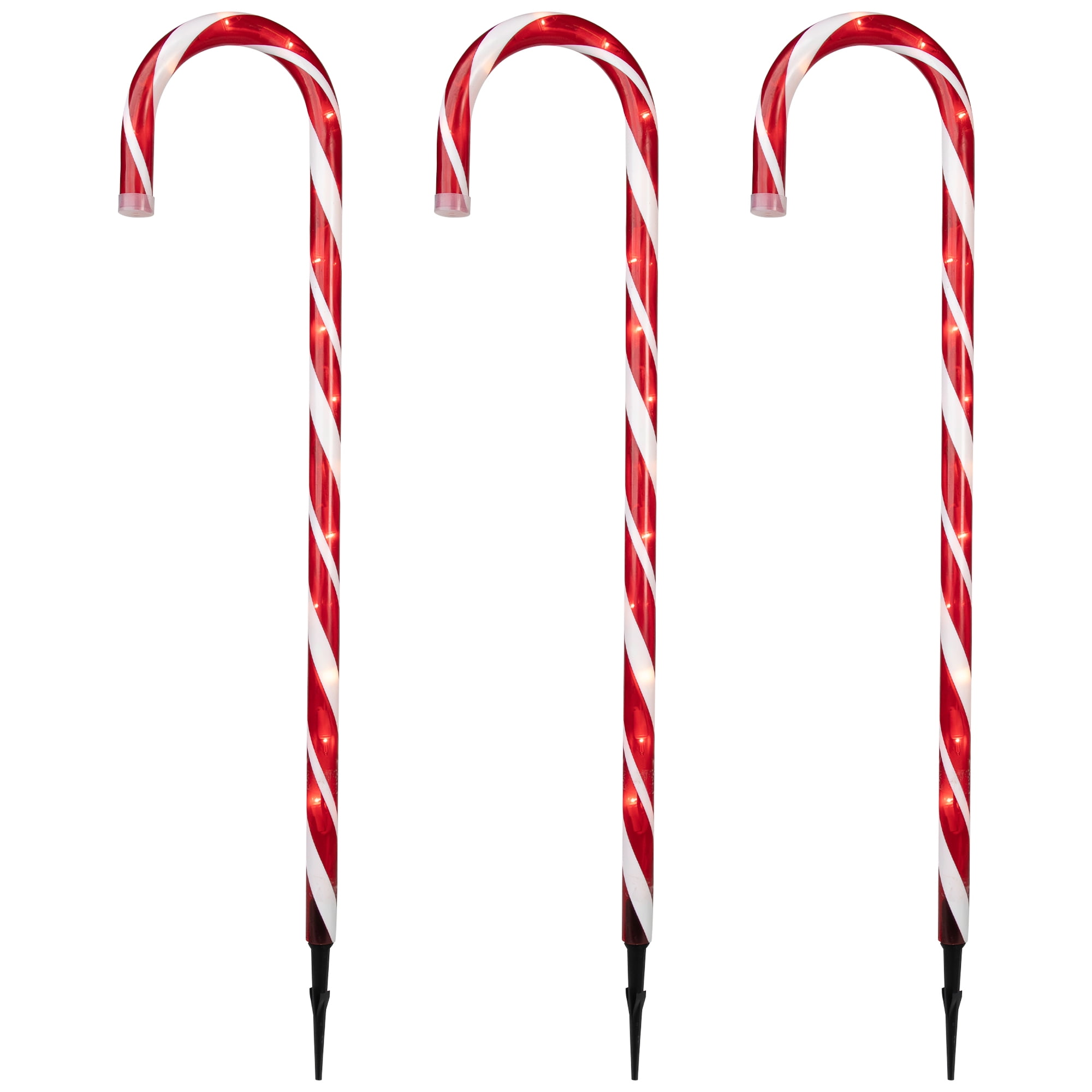 Northlight Lighted Candy Cane Outdoor Christmas Pathway Markers- Clear Lights - 28" White Wire - 3ct
