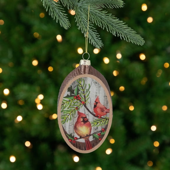 Northlight Cardinal Glass Plate with Tree Bark Designed Christmas Ornament - 6" - Brown