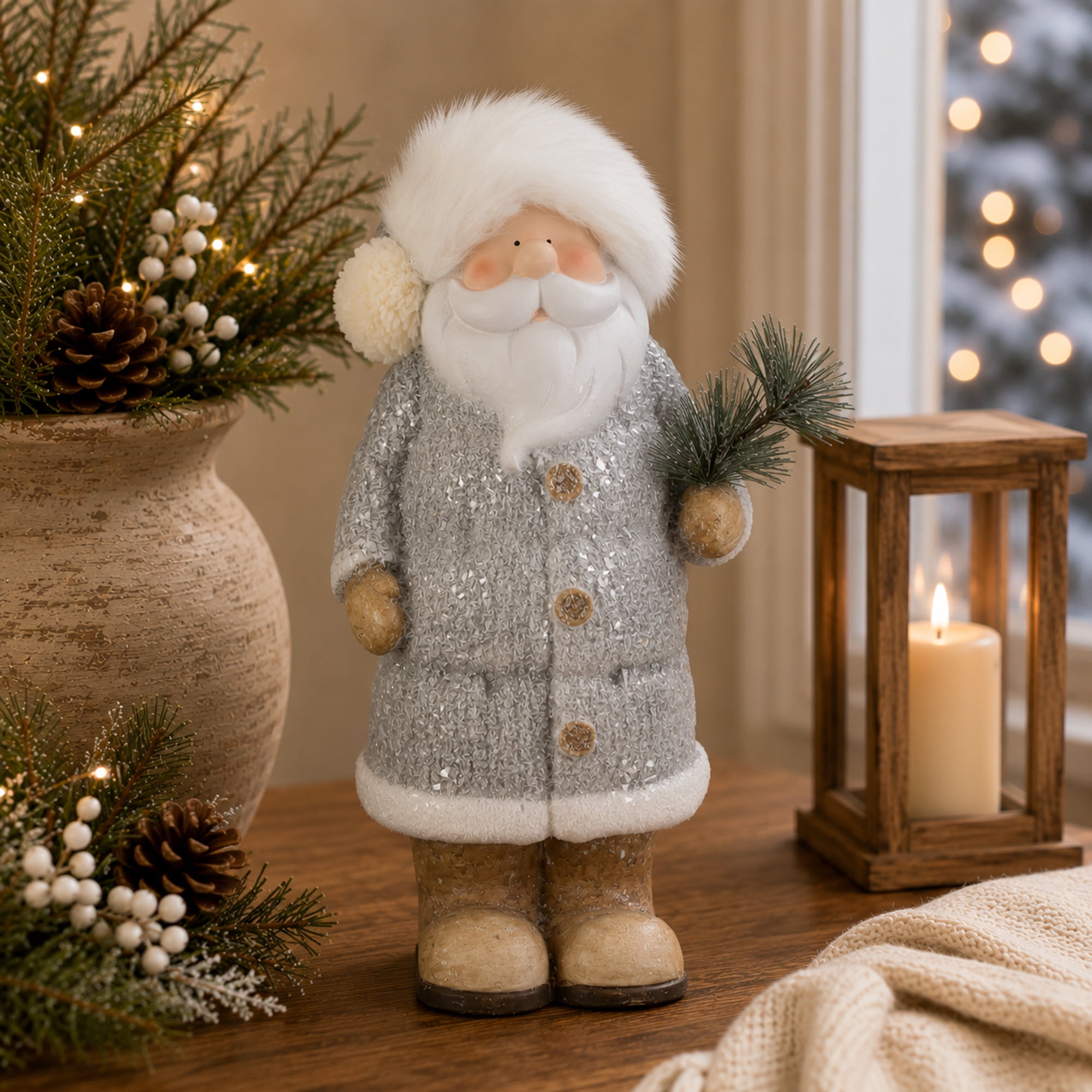 Northlight Ceramic Santa Holding Pine Sprig Christmas Figure - 18"