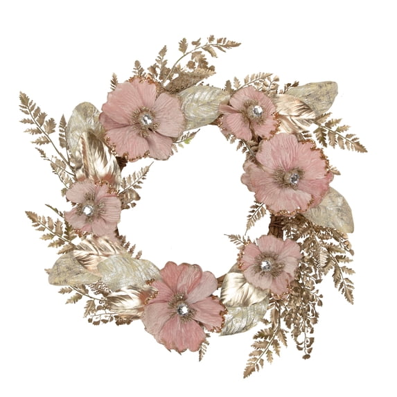 Northlight Champange and Pink Flower Wreath, 24-Inch, Unlit