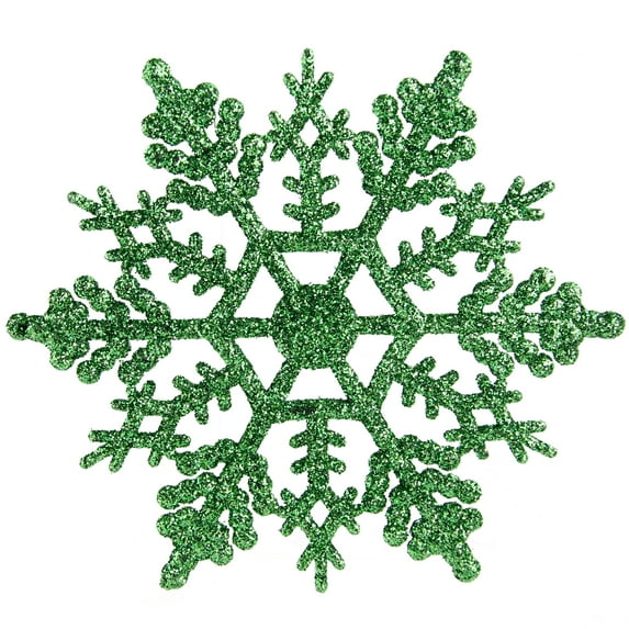 Northlight Christmas Green Glitter Snowflake Ornaments - 4" - Green - 24ct