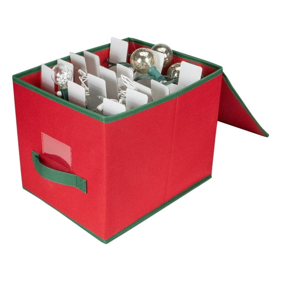 Northlight Christmas Ornament Storage Box with Removable Dividers - 13" - Red and Green