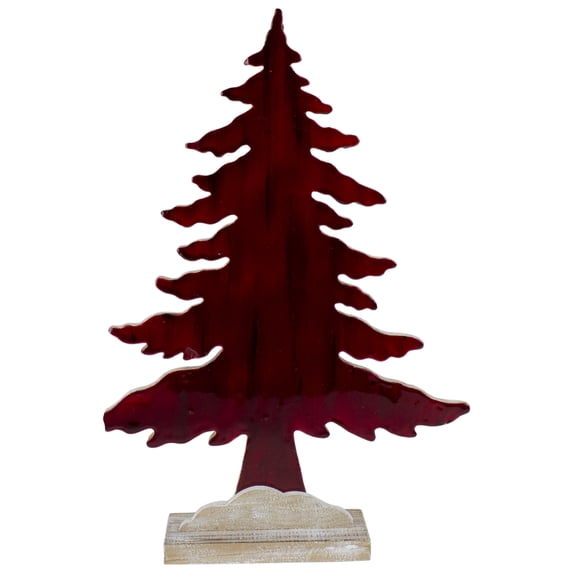 Northlight Stained Forest Tree on Washed Wood Base Christmas Decoration - 14"