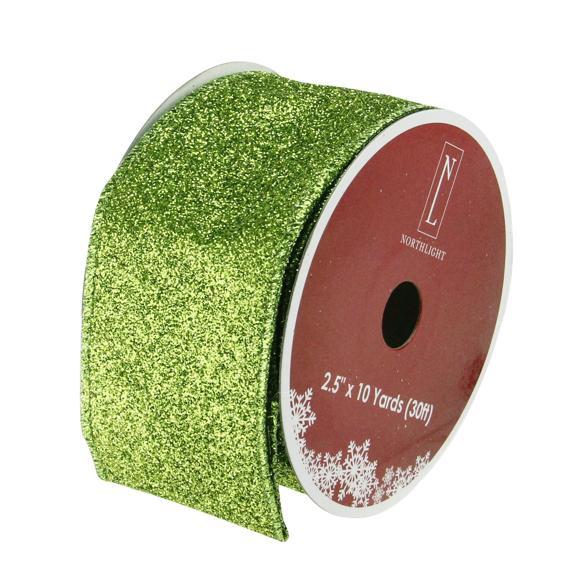 Northlight Club Pack of 12 Lime Green Solid Shimmering Wired Christmas Craft Ribbons - 2.5" x 120