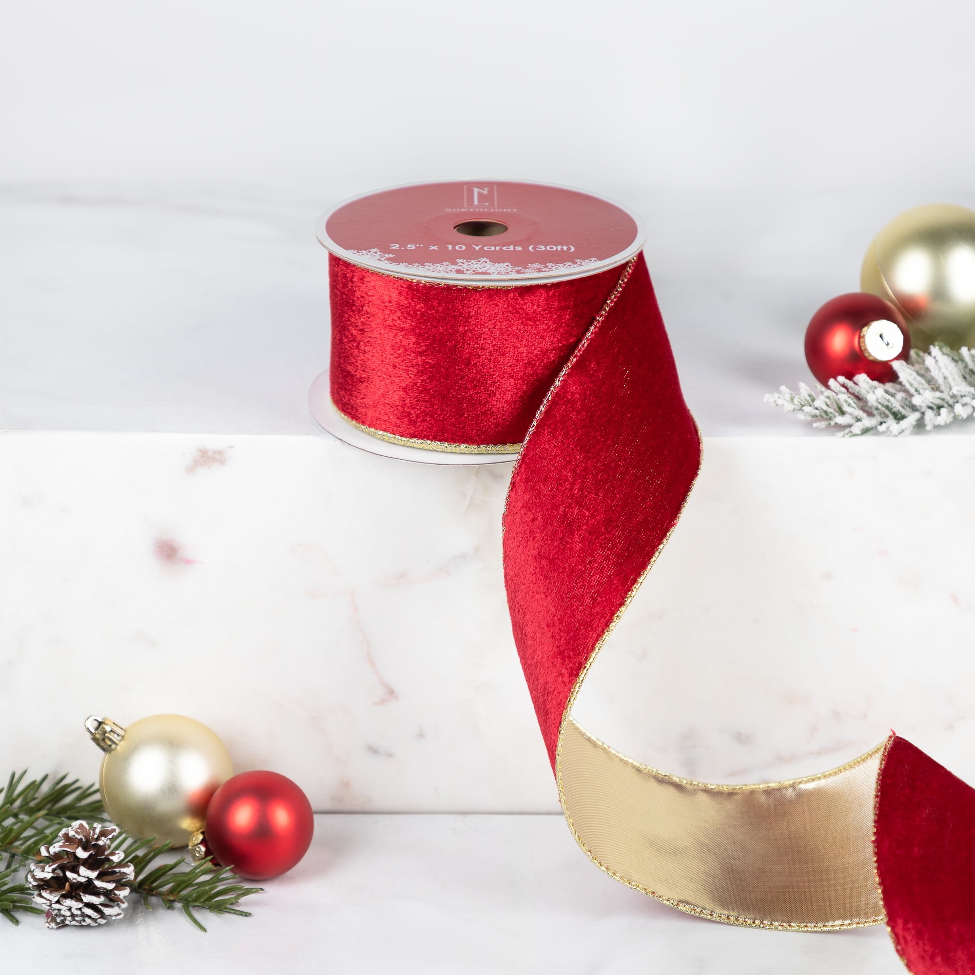 Northlight Club Pack of 12 Red and Gold Wired Christmas Craft Ribbon Spools 2.5" x 120 Yards
