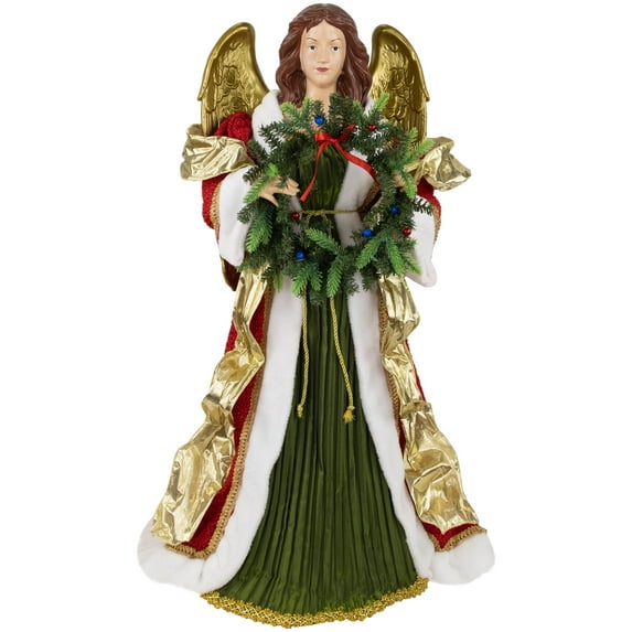 Northlight Commercial Size Angel Christmas Tree Topper with Wreath - 3' - Red and Green - Unlit