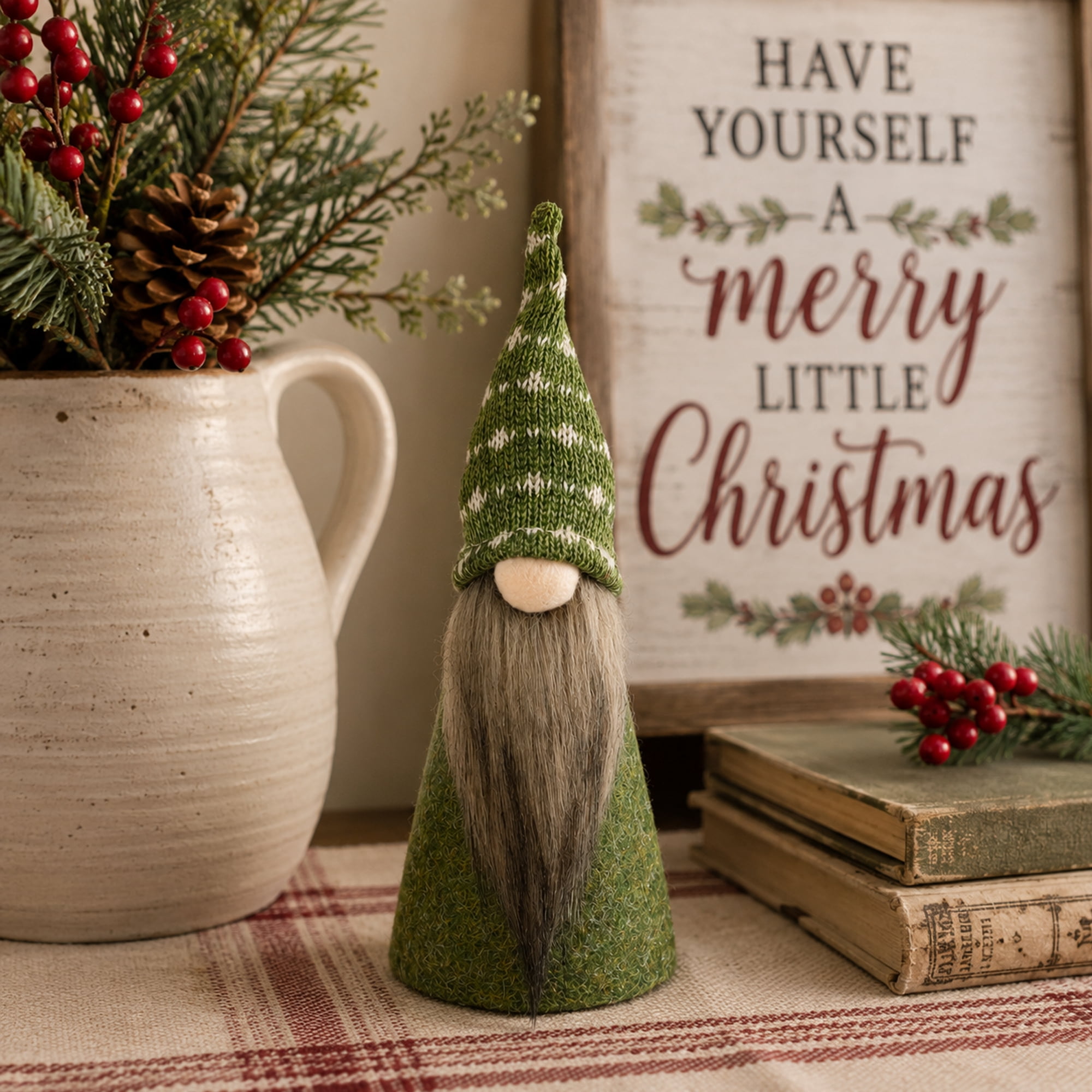 Northlight Cone Gnome Christmas Figure - 9" - Green and White