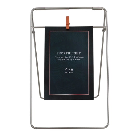 Northlight Open Metal Picture Frame with Clothespin Clip - for 4" x 6" Photo - 9.75" - Silver