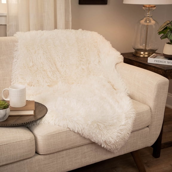 Cream White Plush Christmas Decorative Rectangular Throw Blanket 50" x 60"