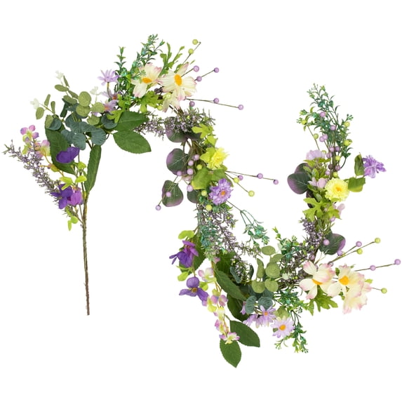 Northlight Daisy and Mixed Foliage Floral Spring Garland - 5' - Purple