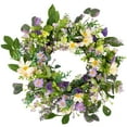 thumbnail image 1 of Northlight Daisy and Mixed Foliage Floral Spring Wreath - 24" - Purple, 1 of 6