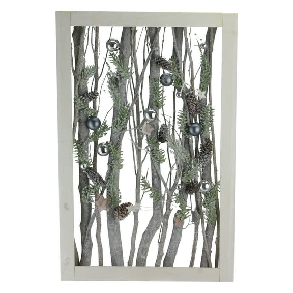 Northlight Decorated Standing Birch Branches in Wood Frame Table or Wall Decoration