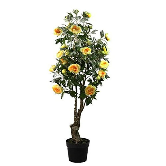 Northlight Decorative Artificial Peony Flower Tree in a Black Pot 5 5 Yellow