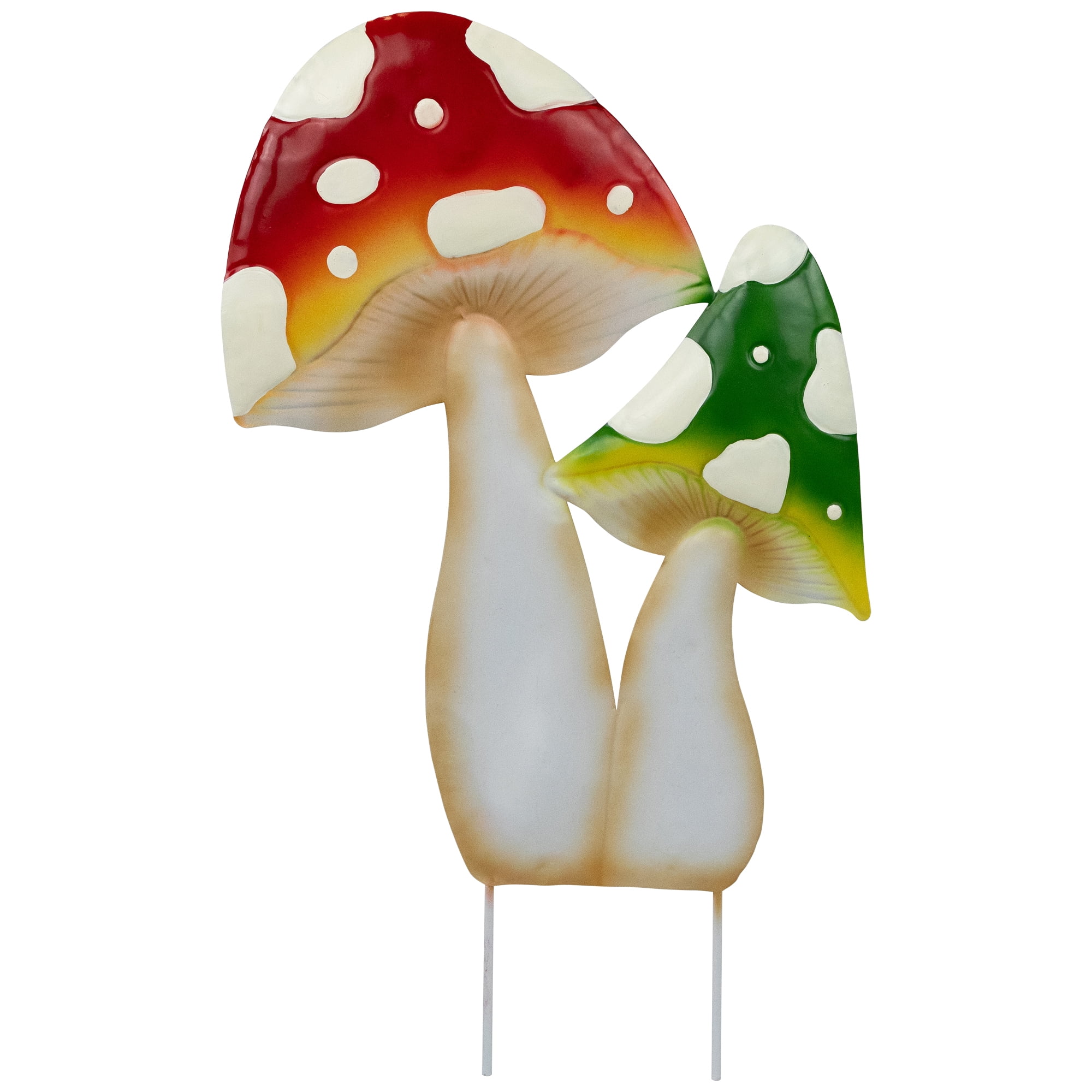 16" Red and Green Metal Mushroom Yard Stake