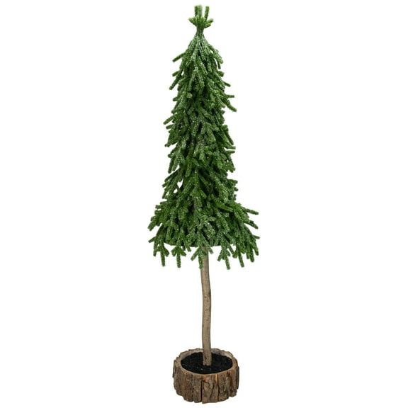 Northlight Downswept Iced Artificial Christmas Tree Wood Base - 29.5" - Unlit