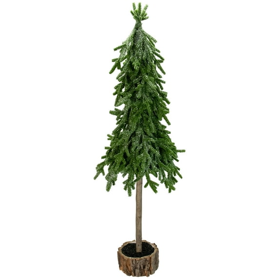 Northlight Downswept Iced Artificial Christmas Tree with Wood Base - 25.5" - Unlit