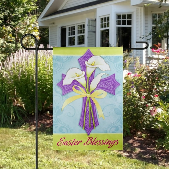 Northlight Easter Blessings Cross and Lilies Outdoor Garden Flag 18" x 12.5"