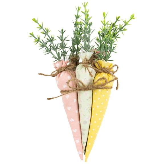 Northlight Fabric Carrot Easter Decorations - 9" - Green and Pink - Set of 5