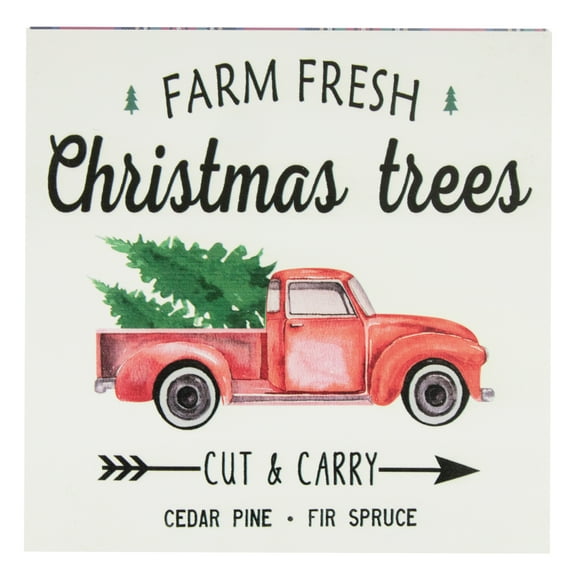 Northlight Farm Fresh Christmas Trees and Truck Wooden Wall Sign with Plaid Trim - 8"