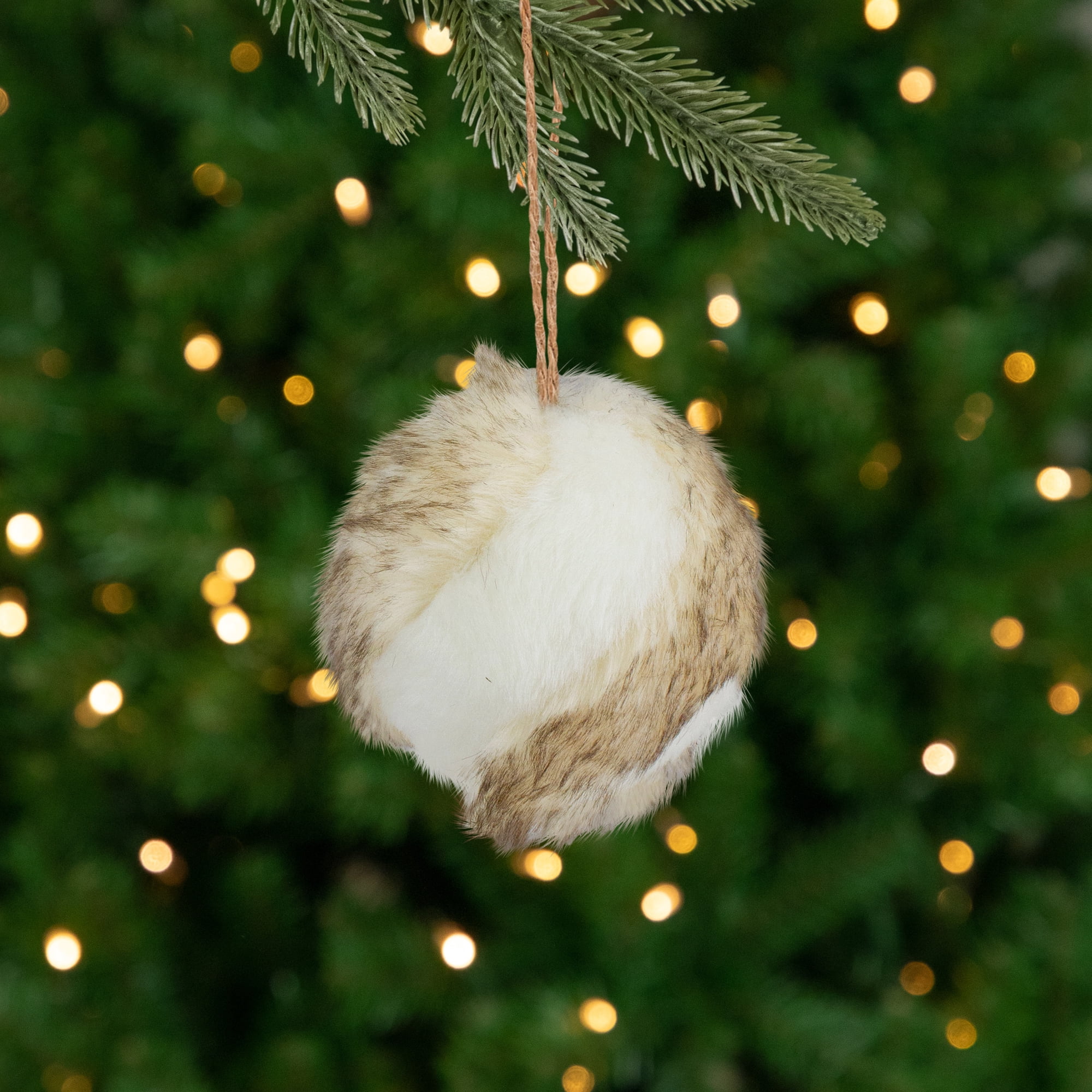 Northlight Faux Fur Ball Christmas Ornament - 3" - Brown and White
